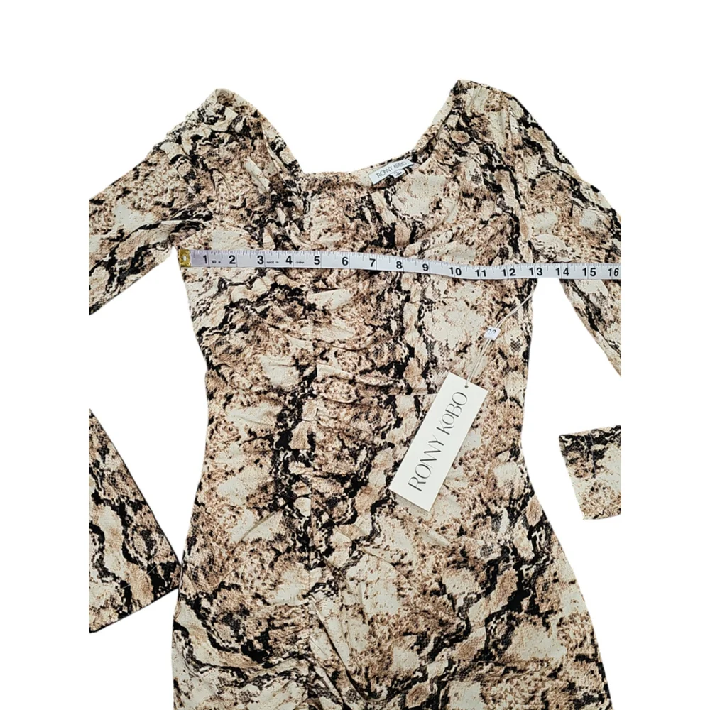 RONNY KOBO MAGDALA DRESS Animal Print Bodycon Long Sleeve Mini Dress Sz M
